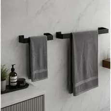 Kit Porta Toalha de Banho + Rosto em Aço Inox 304 – Preto – Banheiro Moderno