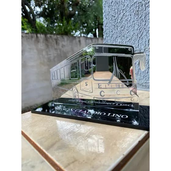 troféu personalizado lembrança -motorista ônibus acrílico espelhado