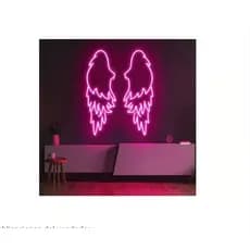 letreiro neon asas de anjo rosa - 70cmx60cm com fonte