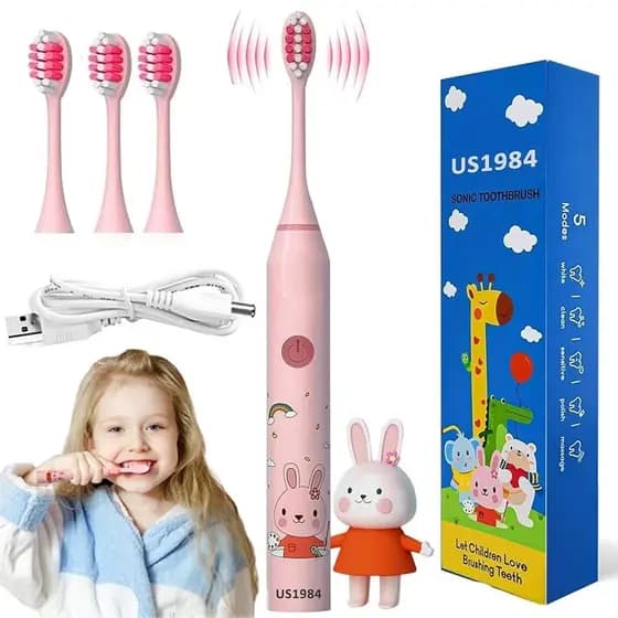 Escova De Dente Elétrica Infantil Ultra-Sônica P/ Crianças Dental cústica Onda Fofa Cerdas Suaves Limpa Cuidados C Cabo