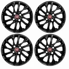 Jogo 4 Calotas Fiat Pulse Argo Cronos Palio Aro 14  Preto Brilhante Cubo Baixo 4 emblemas Fiat