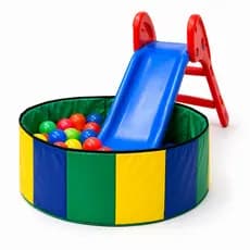 Kit Infantil Piscina de Bolinhas Redonda + 100 Bolinhas + Escorregador Seguro e Resistente