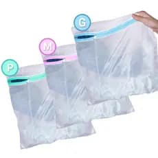 Kit 3 Sacos de Lavagem P M G Proteção Roupa Íntima Anti Bolinha