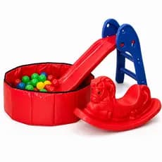 Kit Playground Infantil Completo Piscina de Bolinhas + 100 Bolinhas + Escorregador + Cavalinho