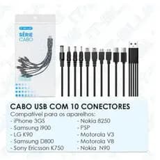 Cabo 10 em 1 Universal Usb Multi Carregador Universal – Solução Completa de Conexões e Carregamento