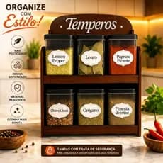 Porta Temperos Parede Mesa ou Bancada MDF Pintado com 6 Porta Condimentos + Adesivos