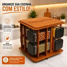 Porta Temperos Giratório MDF Pintado Com 8 Porta Condimentos + Etiquetas Adesivas