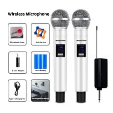Microfones Sem Fio branco MOREFAND Duplo com Kit Completo - 2.4G, Bateria Recarregável, Plug 3.5mm