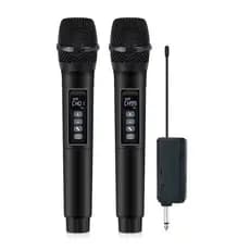 Microfone Sem Fio UHF 2 Unidades | Canal Ajustável e Tela LED para Karaokê