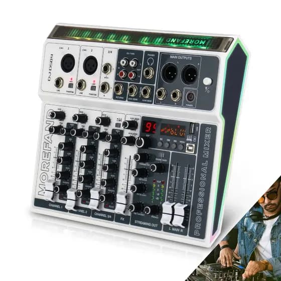 Mesa de Som Profissional 4 Canais, Efeitos Digitais, Interface USB e Phantom Power +48V - Para Live, Gravações, Karaokê