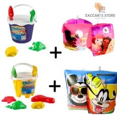 Kit Baldinho de Areia 2 Unidades + 2 Boias De Braço Para Praia Para Crianças