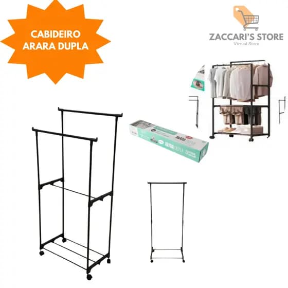 Cabideiro Arara Dupla de Roupa Com Sapateira E Rodinhas Para Casa