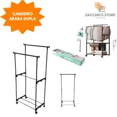 Cabideiro Arara Dupla de Roupa Com Sapateira E Rodinhas Para Casa