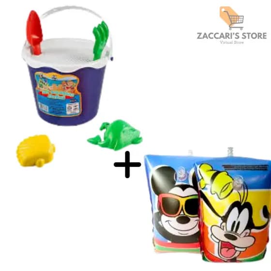 Kit Baldinho De Areia Para Praia + Boia De Braço Praia Para Crianças Diversão