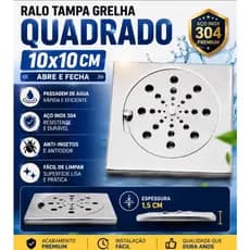 Ralo Tampa Grelha Quadrado 10x10 Abre e Fecha Banheiro Anti Insetos e Sem Odores