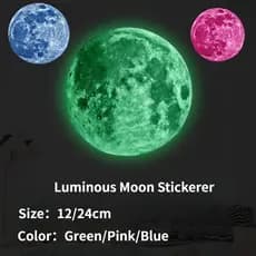 Adesivos De Parede De Lua Brilhante Para Decoração Adesivo De PVC Luz Verde/Azul/Rosa Quarto