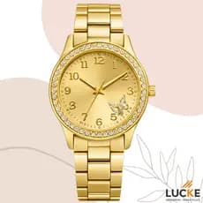 Relógio Feminino Dourado Banhado a Ouro 18K Resistente a Água Quartzo em Aço Inoxidável Pallyjane