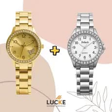 2 Relógios Femininos, Prata, Rose e Dourado Banhado a Ouro 18K Quartzo em Aço Inoxidável.