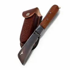 Canivete em Aço Inox Cabo de Madeira de Bolso Com Bainha em Couro Legítimo