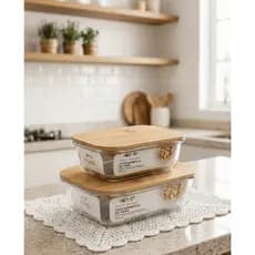 Pote de vidro Hermético com tampa de bambu - 2 unidades uma de 1040 de 260 ml