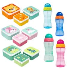Kit Garrafinha Infantil Buba Potinho Lanche Bebê Escolar Garrafa Canudinho Lanchinho Bebe Viagem