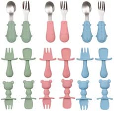 Kit Talheres Inox Colher Garfo Buba Silicone Bebê Introdução Talher Escolar Lancheira Infantil