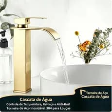Torneira Banheiro Dourado Cascata Misturador Monocomando Torneira Lavabo Premium