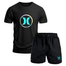 conjunto masculino camiseta 100% algodão premium fio 30.1 + bermuda short tectel praia