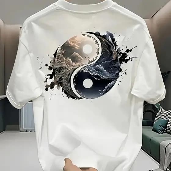 Camiseta Masculina Estampada Yin e Yang  Camisa 100% Algodão Bola Do Comando