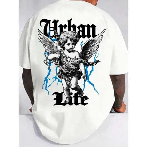Camiseta Masculina em Algodão 30.1 Camisa Angel Urban Life Streetwear Manga Curta