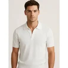 Camiseta Polo Masculina Lisa Slim com Gola V com Botões Falsos Tricô Tricot Casual Despojado