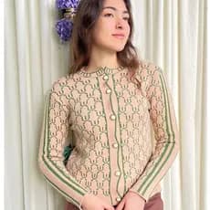 Cardigan Feminina Casaco Suéter Tricô Blusa De Frio Com Botão Manga Longa Estampada Tricot Inverno