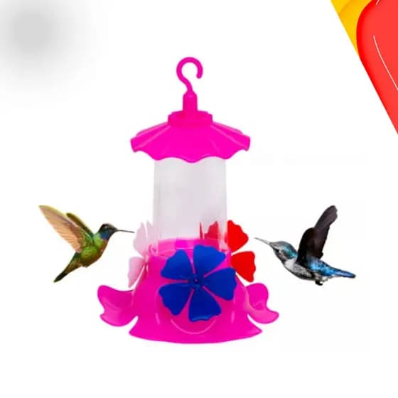 🐦 Bebedouro para Beija-Flor com 3Flores + Chapéu | 540ml – Cor Rosa