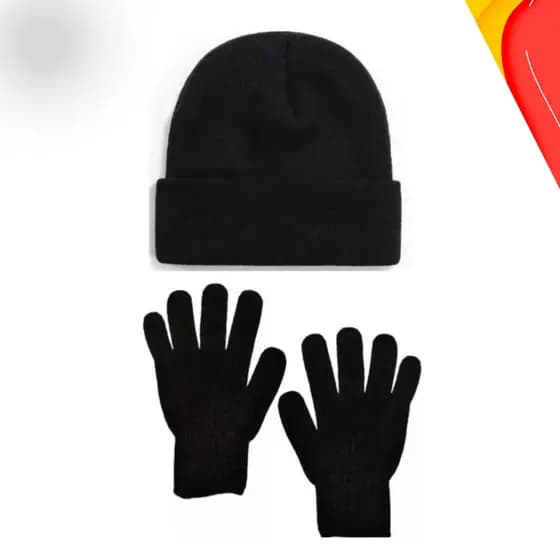 Kit Touca Com Luva De Frio Básica Lã Gorro Liso Preta Toca Adulto Inverno - Produto Reforçado