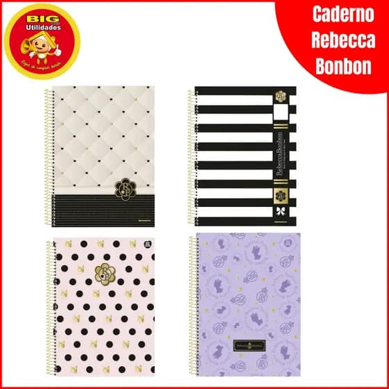 Caderno 10 Matérias Rebecca Bonbon 160 Folhas Espiral Feminino Universitário Original Escolar Luxo