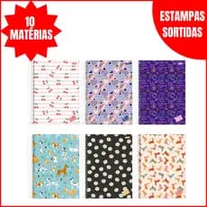 Caderno 10 Matérias Jandaia Stella 160 Folhas Capa Dura Grande Feminino Estampas Sortidas