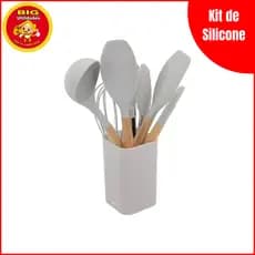 Kit 7 Utensílios de Cozinha Silicone WellMix Espátula Fue Pincel Concha Colher Pegador Escorredor