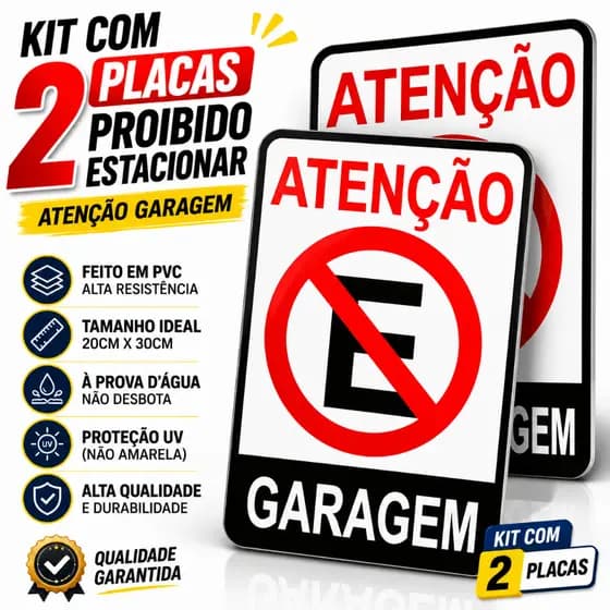 Placa Proibido Estacionar Garagem Sinalização Portão Guincho Comércio 20cmx30cm