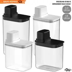 Dispenser Organizador Lavanderia Sabão em Pó Líquido Amaciante 1,5L e 2,3L Acrílico Hermético