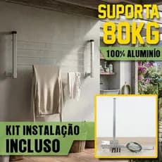 Varal Alumínio premium Reforçado Retrátil De Parede Para Roupas Suporta Até 80kg