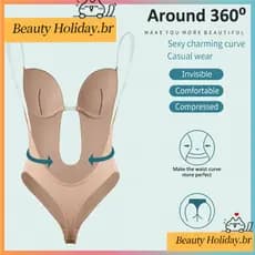 Fato Modelador De Corpo Com Alças De Ombro Invisíveis Em Forma De V Profundas Para Aperto abdominal , Macacão Sutiã Euro