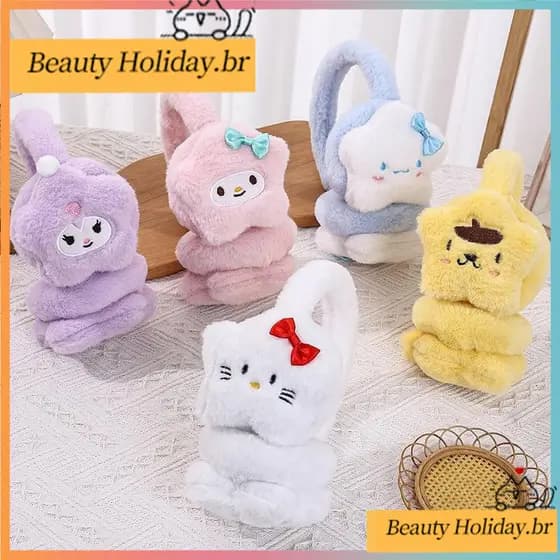 [baipestonop] Protetor De Orelha Aquecedor De Pelúcia Sanrio Hello Kitty Earflap Inverno Ao Ar Livre Proteção Contra Fri
