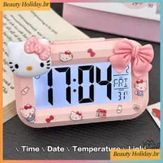 Sanrio Hello Kitty Despertador Dos Desenhos Animados Mini Gatinho Gato Noctilucente Despertadores Dormitório Desktop Orn
