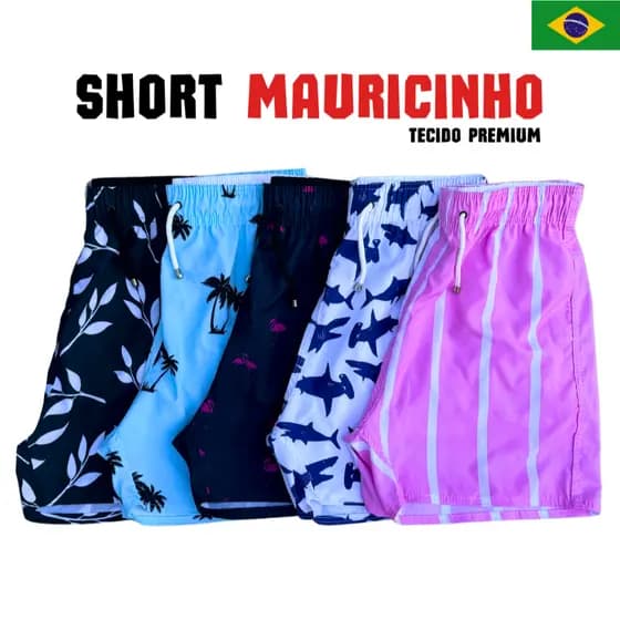 Short Mauricinho Masculino Estampado Secagem Rápida Verão Tecido Premium