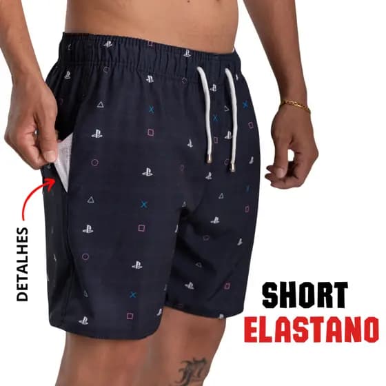 Short ELASTANO Academia Conforto Viagem Futebol Jogo Masculino Tecido Premium