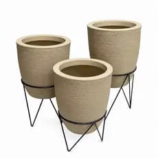 Kit 3 Vasos Decorativos para Plantas com Suporte de Ferro Bojo Jardim Sala Varanda Escritório