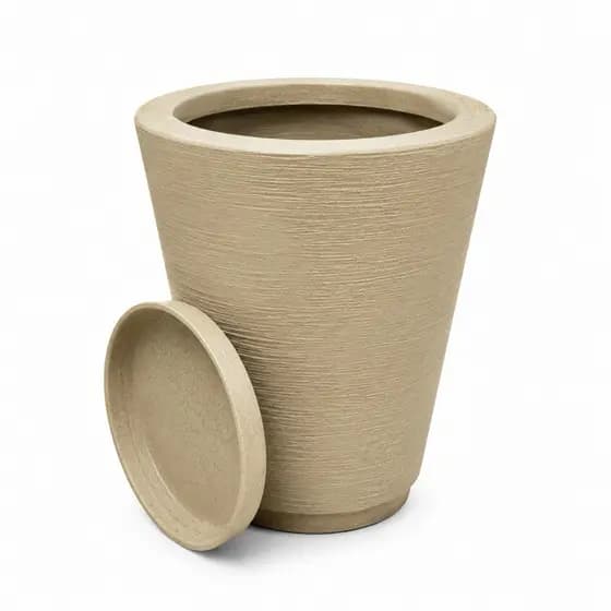 Vaso para Plantas Decorativo cone redondo 28cm com Prato Coletor Textura Grafiada para Sala Jardim Varanda Flores