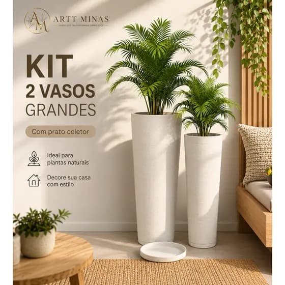 kit 2 vasos, vasos altos, vasos para plantas, plantas grandes, decorativos, vaso de chão, jardim, sala, varanda