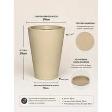 Vaso Moderno para Plantas 39cm Grafiato Resistente Sol e Chuva com Prato Coletor