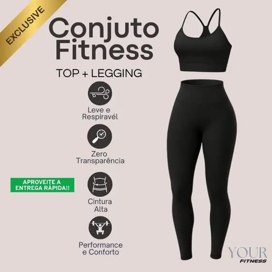 Conjunto Fitness Academia Top e Calça Legging Zero Transparência Cintura Alta Confortável Básico